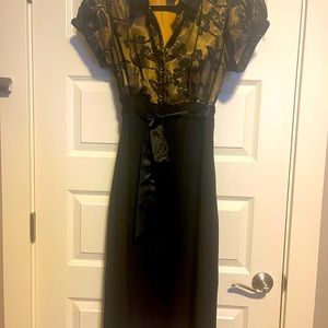 Robbie Bee Vintage Black Gold Empire Waist Cocktail Dress Elegant Modest Size 10